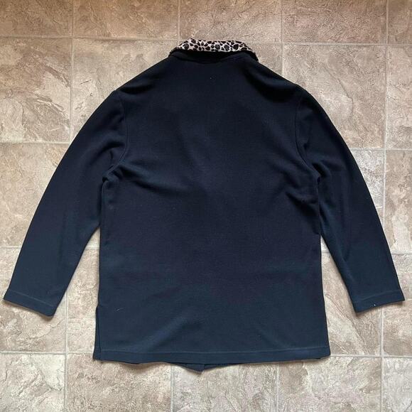 Vintage 80s Womens Knit Cardigan Black Cheetah Print Collar Mob Wife Punk Goth - Picture 4 of 9